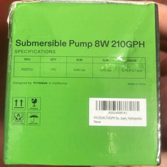 Vivosun Submersible Pump 8W 210GPH, New - Picture 2 of 4